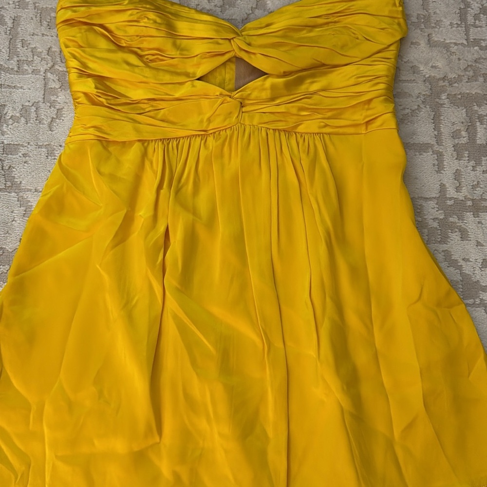Cinq a Sept Yellow Ruched Sweetheart Mini Dress